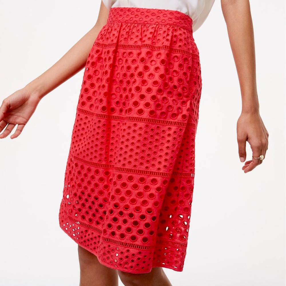 LOFT Eyelet A-Line Skirt Women’s Size 12 Cotton Embroidered Lined Knee Length